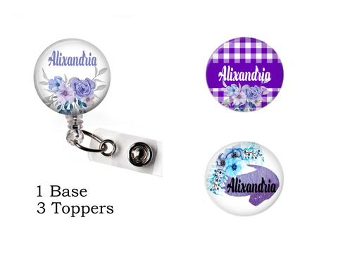 Interchangeable Bundle Set | Purple floral background | Badge Reel