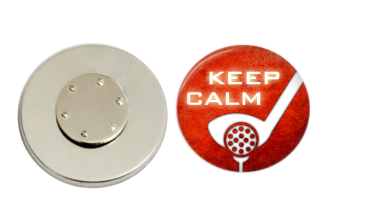 Magnetic Pin Back | Keep Calm Golf | Red Orange Background | Badges and Buttons Club