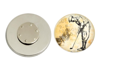Magnetic Pin Back | Vintage Golfer | Tan Background | Badges and Buttons Club