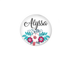 Button | Personalized Pink and Blue Floral | White Background | Badges and Buttons Club