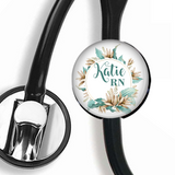 Mint Floral | Interchangeable Personalized Stethoscope ID tag, S084 | Badges and Buttons Club