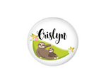 Button | Personalized Sloth on a Hammock | White Background | Badges and Buttons Club