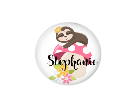 Button | Personalized Sloth and Mushroom | White Background | Badges and Buttons Club