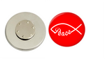 Magnetic Pin Back | Faith based peace | Red background | Badges and Buttons Club