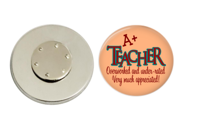 Magnetic Pin Back | A+ Teacher | Peach Background | Badges and Buttons Club