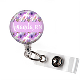 Purple Floral | Personalized | Badge Reel | P059 | Badges and Buttons Club