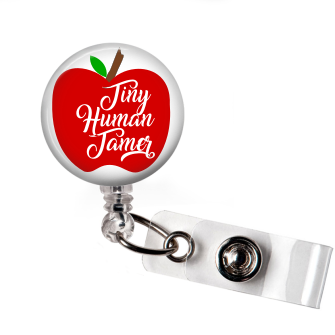 Badge Reel | Tiny Human Tamer | Red Apple | NC020 - Badges and Buttons Club