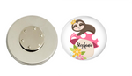 Magnetic Pin Back | Personalized Sloth and Mushroom | White Background | Badges and Buttons Club