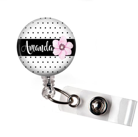 RN Badge Reel Interchangeable | Floral Polka Dots | Badges and Buttons Club