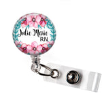 Pink and Blue Floral Wreath | Badge Reel | Badges and Buttons Club