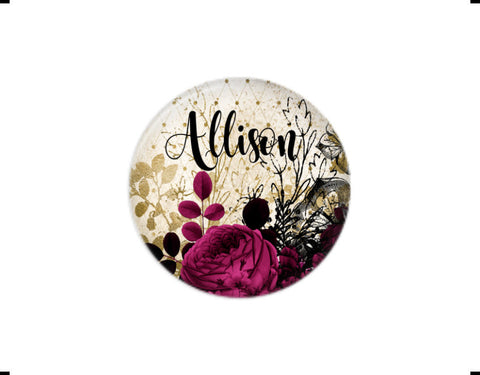 Button | Maroon Floral | Badges and Buttons Club