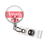 Pink Floral | RN Badge Reel | P008 | Badges and Buttons Club