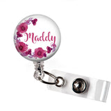 Pink Half Wreath Floral | Retractable badge holder | P012 | Badges and Buttons Club