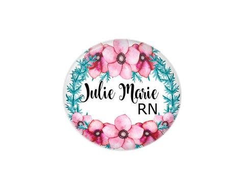 Button | Blue and Pink Floral | Badges and Buttons Club
