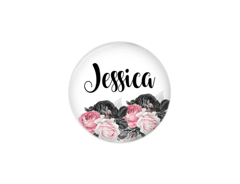 Button | Pink and Black Floral | Badges and Buttons Club