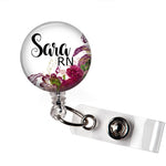 Red Floral Badge Reel Holder | Badges and Buttons Club