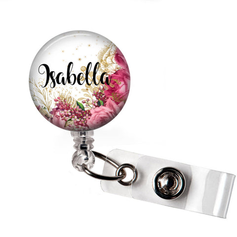 Pink Floral | Badge Reel | P041 | Badges and Buttons Club