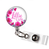 RN Badge Reel | Interchangeable | Pink Floral | Badges and Buttons Club