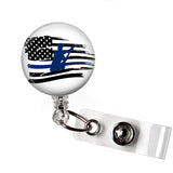 Thin Blue Line Flag Badge Reel | Badges and Buttons Club