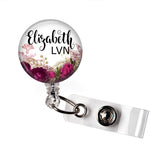 Floral | Badge Reel | Red | P043 | Badges and Buttons Club