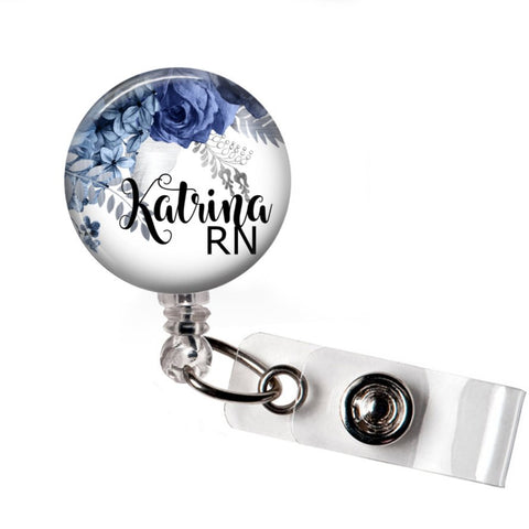 Badge Reel | Blue Floral | P037 | Badges and Buttons Club