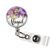 Purple Floral | Retractable badge holder | Badges and Buttons Club
