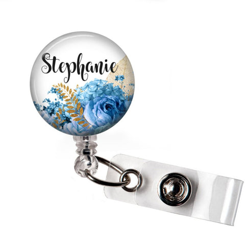 Blue Floral | RN Badge Reel | P040 | Badges and Buttons Club