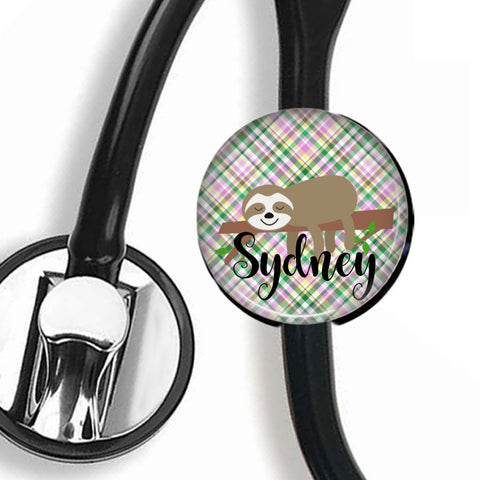 Personalized Stethoscope ID tag | Sloth| S004 | Badges and Buttons Club